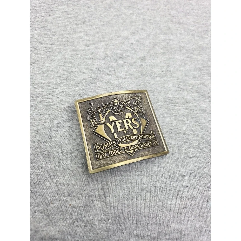 Vintage Heavy Working Class Myers Pumps Farm Equipment Belt Buckle Lewis Co
